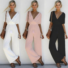 Load image into Gallery viewer, Women Girdle The waist Jumpsuits Cold Shoulder Wide Leg Jumpsuit V Neck Sexy Jumpsuit
