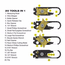 Load image into Gallery viewer, 20-in-1 EDC Outdoor Portable Gadget Mini Creative Wheel Multi-functional Combination Tool Stainless Steel Wrench Screwdriver
