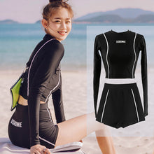 Load image into Gallery viewer, Separate High Waist Conservative Swimsuit Set Group Boxer Trunks Long Sleeves Sunscreen Belly Cover Slimming Professional Swimsuit Yoga Outdoor Beach Water Park Swimming Equipment
