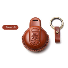 Load image into Gallery viewer, Imported Cow Leather Car Key Case Cover for BMW MINI COOPER S ONE JCW F54 F55 F56 F57 F60 CLUBMAN COUNTRYMAN Remote Fob Holder Shell Keychain
