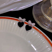 Load image into Gallery viewer, Sparkling Diamond Bow Black Heart-shaped Earrings Retro Temperamental Alloy Earrings Ear Studs Women Jewelry Accessories

