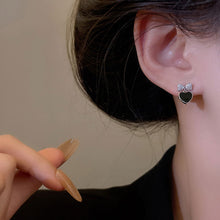 Load image into Gallery viewer, Sparkling Diamond Bow Black Heart-shaped Earrings Retro Temperamental Alloy Earrings Ear Studs Women Jewelry Accessories
