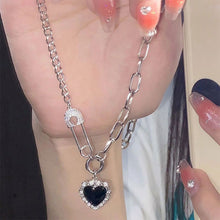 Load image into Gallery viewer, Black Heart Pendant Necklace Personalized Versatile Alloy Pin Splicing Chain Necklace Clavicle Chain Jewelry
