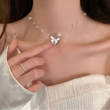 Load image into Gallery viewer, Simple Pearl Butterfly Necklace Versatile Alloy Butterfly Pendant Necklace Clavicle Chain Jewelry Accessory
