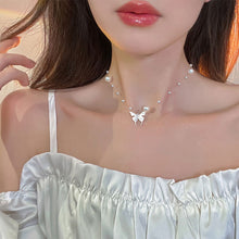 Load image into Gallery viewer, Simple Pearl Butterfly Necklace Versatile Alloy Butterfly Pendant Necklace Clavicle Chain Jewelry Accessory
