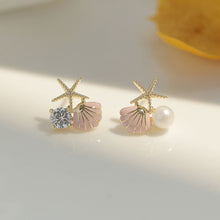 Load image into Gallery viewer, Asymmetric Exquisite Starfish Shell Earrings Fashionable Diamond Studded Pearl Alloy Earrings Ear Studs Women Jewelry
