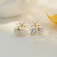 Load image into Gallery viewer, Asymmetric Exquisite Starfish Shell Earrings Fashionable Diamond Studded Pearl Alloy Earrings Ear Studs Women Jewelry
