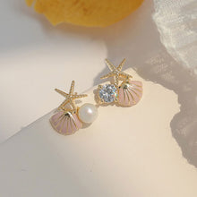 Load image into Gallery viewer, Asymmetric Exquisite Starfish Shell Earrings Fashionable Diamond Studded Pearl Alloy Earrings Ear Studs Women Jewelry
