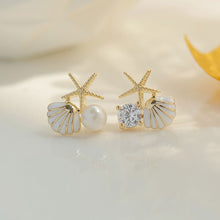 Load image into Gallery viewer, Asymmetric Exquisite Starfish Shell Earrings Fashionable Diamond Studded Pearl Alloy Earrings Ear Studs Women Jewelry
