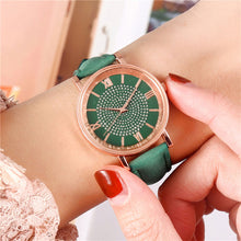 Load image into Gallery viewer, Fashionable Casual Quartz Rhinestone Watch Multicolored Imitation Leather Watchband Wrist Watch for Women
