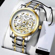 Load image into Gallery viewer, Retro Steel Band Round Dial Watch Quartz Watch Casual Men Fashion Hollow Out Luminous Waterproof Calendar Wristwatch
