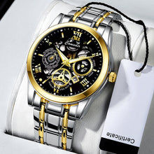 Load image into Gallery viewer, Retro Steel Band Round Dial Watch Quartz Watch Casual Men Fashion Hollow Out Luminous Waterproof Calendar Wristwatch
