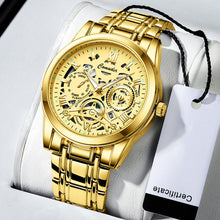 Load image into Gallery viewer, Retro Steel Band Round Dial Watch Quartz Watch Casual Men Fashion Hollow Out Luminous Waterproof Calendar Wristwatch
