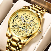 Load image into Gallery viewer, Retro Steel Band Round Dial Watch Quartz Watch Casual Men Fashion Hollow Out Luminous Waterproof Calendar Wristwatch
