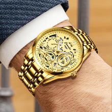 Load image into Gallery viewer, Retro Steel Band Round Dial Watch Quartz Watch Casual Men Fashion Hollow Out Luminous Waterproof Calendar Wristwatch
