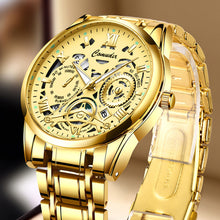 Load image into Gallery viewer, Retro Steel Band Round Dial Watch Quartz Watch Casual Men Fashion Hollow Out Luminous Waterproof Calendar Wristwatch
