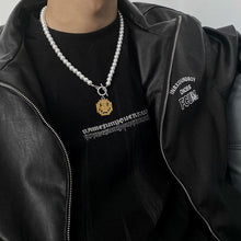 Load image into Gallery viewer, Personalized Smiley Face Pendant with Pearl OT Buckle Necklace for Men Simple Versatile Female Male Choker Necklace
