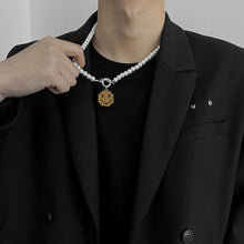Load image into Gallery viewer, Personalized Smiley Face Pendant with Pearl OT Buckle Necklace for Men Simple Versatile Female Male Choker Necklace
