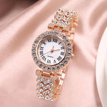 Load image into Gallery viewer, Shiny Fashion Roman Patterned Diamond Studded Women's Performance Watch Quartz Bracelet Daily Ladies Wristwatch
