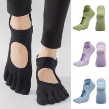 Load image into Gallery viewer, Women Five-Finger Yoga Socks Cotton Non-Slip Breathable Heel Lift Embroidery Backless Sports Toe Socks Fitness Pilates Ballet Equipment
