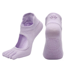Load image into Gallery viewer, Women Five-Finger Yoga Socks Cotton Non-Slip Breathable Heel Lift Embroidery Backless Sports Toe Socks Fitness Pilates Ballet Equipment
