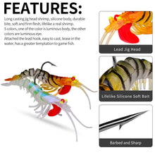 Load image into Gallery viewer, 6G/13G/19G Silicone Luminous Five Section Soft Shrimp Bait With Lead Drop Simulation Broken Section Shrimp Bait Fishing Accessories
