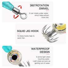 Load image into Gallery viewer, 2# Hook Multi-Color LED Lure Light Squid Style With Umbrella Hook Electroluminescent Underwater Fishing Light
