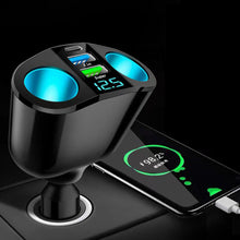Load image into Gallery viewer, Car Cigarette Lighter Socket Splitter Blue Atmosphere Light PD QC3.0 2 USB Charger C Ports For Mobile Phone DVR Charging 12V-24V
