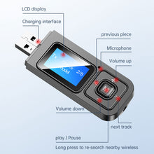 Load image into Gallery viewer, 5-IN-1 USB Dongle Bluetooth 5.0 Audio Receiver Transmitter With LCD Display Mini 3.5mm AUX RCA Wireless Adapter With MIC For TV
