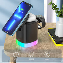 Load image into Gallery viewer, Magnetic Wireless Charger 3 In 1 For Apple Watch iPhone Qi Fast Charging Docking Station RBG Night Light Induction Charger Stand
