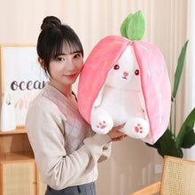 Load image into Gallery viewer, 1Pc 18/25cm Creative Funny Doll Carrot Rabbit Plush Toy Stuffed Soft Bunny Hiding in Strawberry Bag Toys for Kids Birthday Gift
