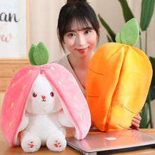 Load image into Gallery viewer, 1Pc 18/25cm Creative Funny Doll Carrot Rabbit Plush Toy Stuffed Soft Bunny Hiding in Strawberry Bag Toys for Kids Birthday Gift
