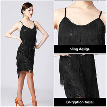 Load image into Gallery viewer, Womens Sequins Fringe Latin Dance Dress Sexy Sleeveless Ballroom Salsa Tango Cha Cha Rumba Samba Dancewear Party Dressing
