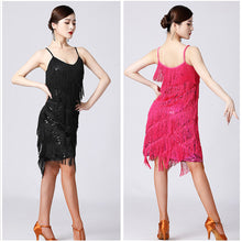 Load image into Gallery viewer, Womens Sequins Fringe Latin Dance Dress Sexy Sleeveless Ballroom Salsa Tango Cha Cha Rumba Samba Dancewear Party Dressing
