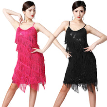 Load image into Gallery viewer, Womens Sequins Fringe Latin Dance Dress Sexy Sleeveless Ballroom Salsa Tango Cha Cha Rumba Samba Dancewear Party Dressing
