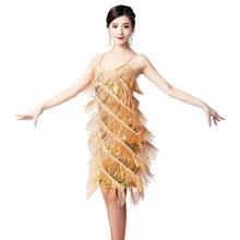 Load image into Gallery viewer, Womens Sequins Fringe Latin Dance Dress Sexy Sleeveless Ballroom Salsa Tango Cha Cha Rumba Samba Dancewear Party Dressing
