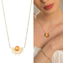 Load image into Gallery viewer, Natural Elliptical Titanium Steel Sunflower Necklace with Stainless Steel Rhinestone Pendant Collarbone Chain Collar
