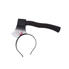 Load image into Gallery viewer, Halloween Horror Props Blood Fake Ax Saws Knife Headband for Halloween Party Masquerade Mischief Props Decoration Kids Toy Gifts
