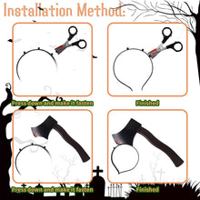 Load image into Gallery viewer, Halloween Horror Props Blood Fake Ax Saws Knife Headband for Halloween Party Masquerade Mischief Props Decoration Kids Toy Gifts
