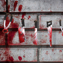 Load image into Gallery viewer, Halloween Party Plastic Blood Knife Tools Set Horror Spooky Haunted House Hanging Knife Garland Banner Sticker Background Decoration
