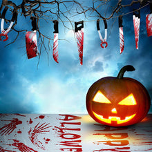 Load image into Gallery viewer, Halloween Party Plastic Blood Knife Tools Set Horror Spooky Haunted House Hanging Knife Garland Banner Sticker Background Decoration
