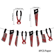Load image into Gallery viewer, Halloween Party Plastic Blood Knife Tools Set Horror Spooky Haunted House Hanging Knife Garland Banner Sticker Background Decoration
