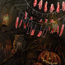 Load image into Gallery viewer, Halloween Party Plastic Blood Knife Tools Set Horror Spooky Haunted House Hanging Knife Garland Banner Sticker Background Decoration
