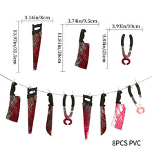 Load image into Gallery viewer, Halloween Party Plastic Blood Knife Tools Set Horror Spooky Haunted House Hanging Knife Garland Banner Sticker Background Decoration

