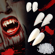 Load image into Gallery viewer, 1Pair Vampire Teeth Zombie Fangs DIY Cosplay Props DIY Solid Denture Adhesive Solid Glue False Teeth Resin Fangs for Masquerade Decoration
