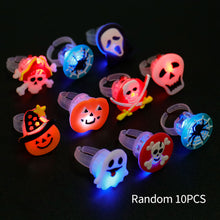 Load image into Gallery viewer, 5Pcs/10Pcs LED Light Halloween Ring Glowing Pumpkin Ghost Skull Rings Kids Gift Halloween Party Decoration for Home Horror Props Supplies
