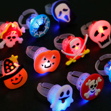 Load image into Gallery viewer, 5Pcs/10Pcs LED Light Halloween Ring Glowing Pumpkin Ghost Skull Rings Kids Gift Halloween Party Decoration for Home Horror Props Supplies
