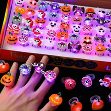 Load image into Gallery viewer, 5Pcs/10Pcs LED Light Halloween Ring Glowing Pumpkin Ghost Skull Rings Kids Gift Halloween Party Decoration for Home Horror Props Supplies
