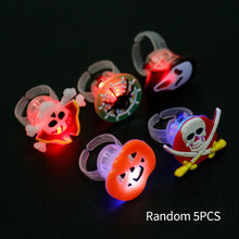 Load image into Gallery viewer, 5Pcs/10Pcs LED Light Halloween Ring Glowing Pumpkin Ghost Skull Rings Kids Gift Halloween Party Decoration for Home Horror Props Supplies
