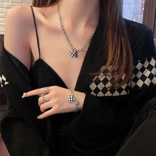Load image into Gallery viewer, Checkerboard Necklace Bracelet Versatile Alloy Heart-shaped Pendant Bracelet Necklace Clavicular Chain Hand Jewelry
